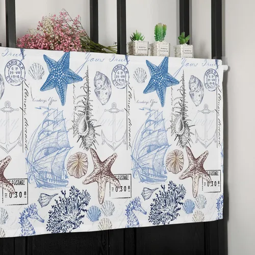Miniatura 7 de Cortinas de cenefa costera para dormitorio, sala de estar, estrellas de mar náuticas, algas azules, persianas romanas para ventanas, cortinas