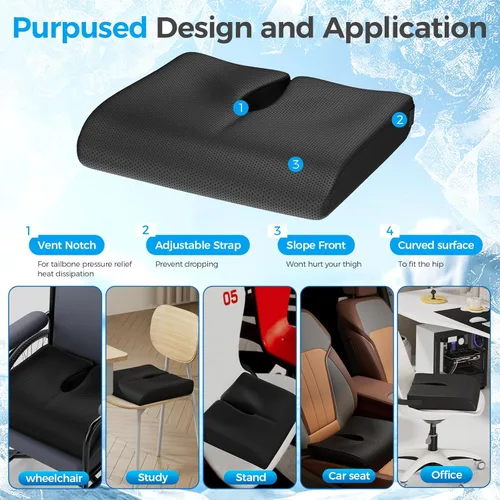 Miniatura 7 de Cojín transpirable para silla de oficina, de 18 x 16 pulgadas, para silla de ruedas, para ciática, coxis, alivio de dolores de presión. Ergonómico