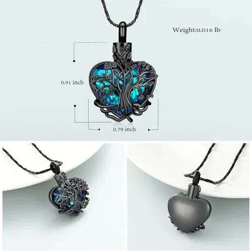 Miniatura 52 de Imrsanl Collar de urna de árbol de la vida con forma de corazón, joyería de cremación para hombres y mujeres, recuerdo, joyería conmemorativa