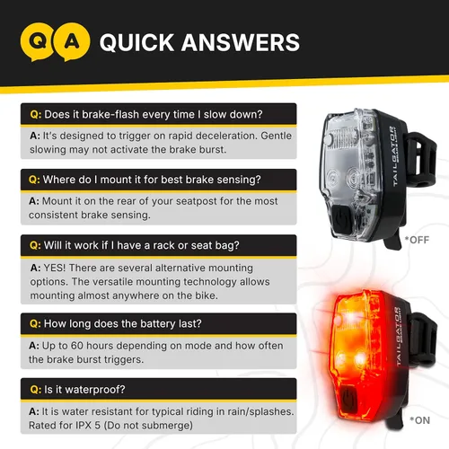 Miniatura 5 de Protect Your Tail — TAILGATOR Bike Brake Light, Auto Brake Signal, 300 Lumen Rear Light, Day/Night Sensing, USB Rechargeable