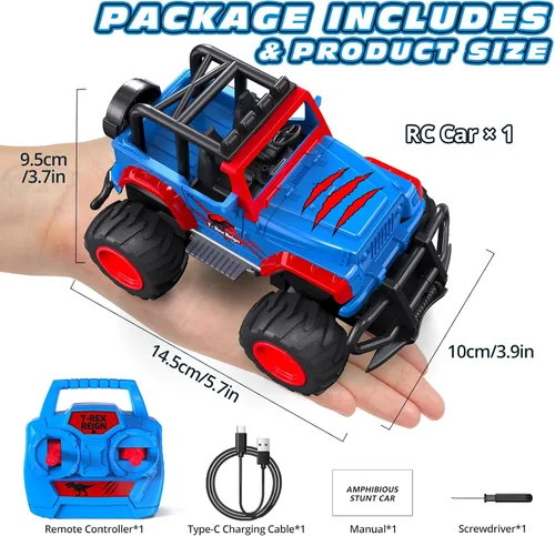 Miniatura 8 de Tecnock Mini auto RC para niños, auto a control remoto a escala 1:32 con batería recargable tipo C, 2.4 GHz duradero pequeño camión RC con fácil Azul