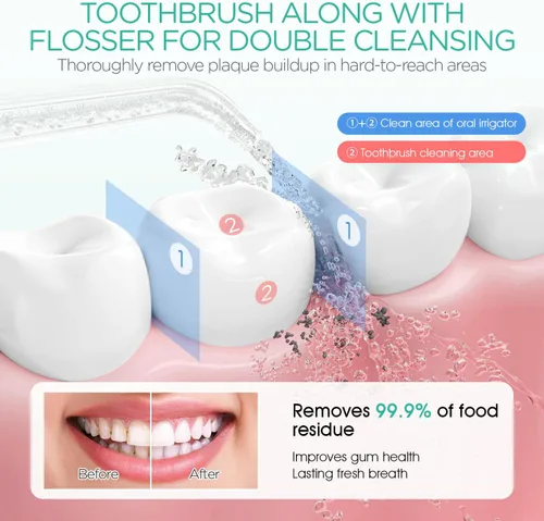 Miniatura 6 de Irrigador dental de agua para dientes inalámbrico, recargable eléctrico para limpieza de dientes y hilo dental, irrigador oral portátil 3 modos e