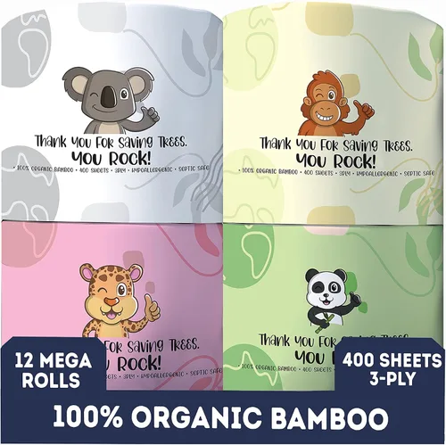 Miniatura 8 de MOTHER EARTH Papel higiénico de bambú, ultra suave y fuerte, papel de baño de 3 capas, 400 hojas por rollo, hipoalergénico y seguro para sépticos