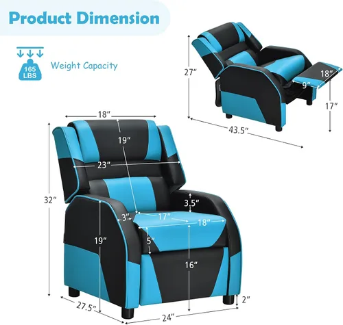 Miniatura 3 de ARLIME Silla reclinable para niños, de piel sintética, con reposapiés, reposabrazos, reposacabezas y soporte lumbar, sofá ajustable
