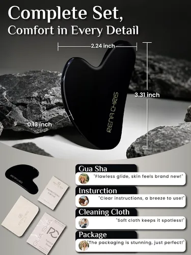 Miniatura 2 de Rena Chris Herramientas Gua Sha Faciales: Herramienta Guasha Natural de Obsidiana para Terapia de Acupuntura Facial, Masajador Facial para Esculpir