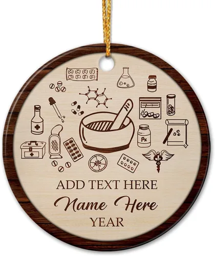 Miniatura 15 de Adorno de liniero de cerámica personalizado para Navidad 2025 – El favorito de Santa, primera Navidad como electricista, nombre personalizado
