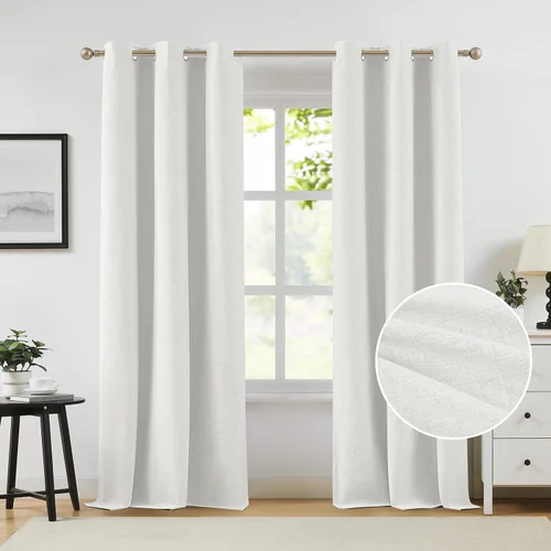 Miniatura 15 de Cortinas opacas de lino beige Melodieux de 63 pulgadas de largo para dormitorio, sala de estar, 100% cortinas con ojales para bloquear la luz