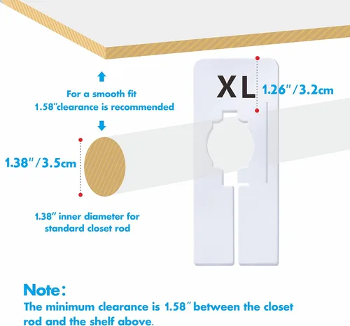 Miniatura 3 de Paquete de 40 separadores rectangulares de plástico blanco para perchas de armario por tallas de ropa, preimpresos en 8 tallas XXS, XS, S, M, L, XL