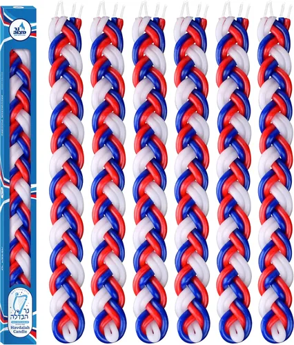 Miniatura 10 de Ner Mitzvah Vela Havdalah trenzada – Vela Havdallah grande de cera de parafina roja, azul y blanca hecha a mano – Regalo de Shabat Judaica