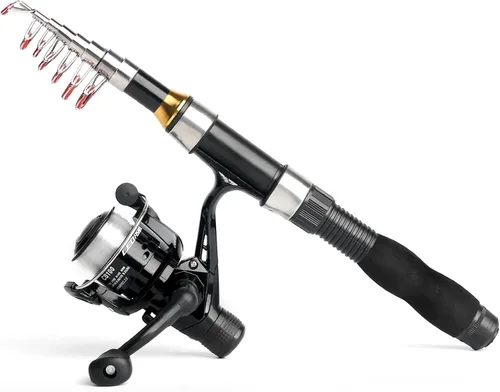 Miniatura 5 de Carrete telescópico de caña de pescar, carrete giratorio de caña de pescar ultraligero con bolsa de aparejos todo en uno, accesorios de pesca