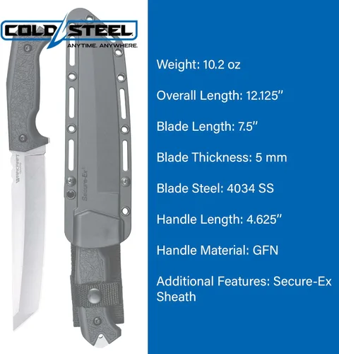Miniatura 5 de Cold Steel Warcraft Tanto 4034SS - Cuchillo de hoja fija táctico militar con mango GFN resistente y hoja afilada como una navaja, con funda Secure-Ex