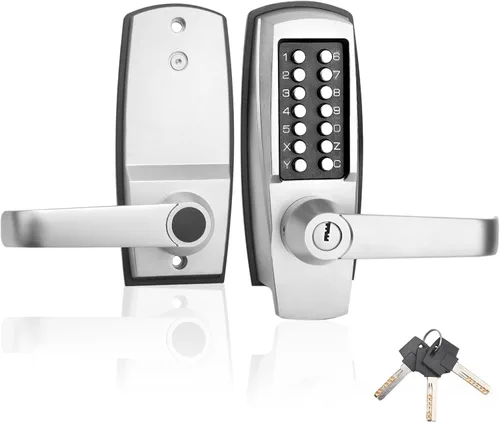 Miniatura 8 de Cerradura de Puerta de Entrada Sin Llave con Manija - Sin Baterías Cerradura de Puerta Comercial con Teclado - Fácil de Instalar y Usar - Resistente