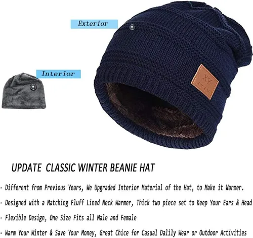 Miniatura 5 de Juego de bufanda con forro polar y gorro de invierno para hombre de 2 piezas