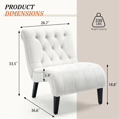 Miniatura 3 de AVAWING Juego de 2 sillas decorativas sin brazos, sillas tapizadas con botones copetudos para sala de estar con patas de madera, cómoda silla