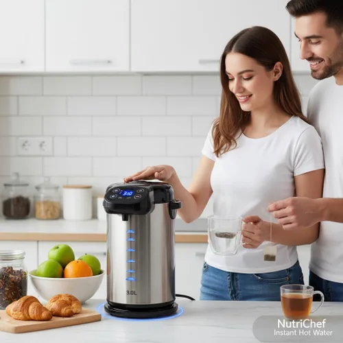 Miniatura 2 de NutriChef Hervidor Eléctrico de Agua y Calentador - Dispensador Eléctrico de Agua Caliente de Acero Inoxidable de 3L/3.17 Qt con Base Giratoria