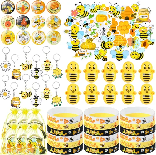 Capoda 110 piezas temáticas de abejas recuerdos de fiesta temática de abeja, decoración de aula, vaso de juguete de color, pulsera amarilla Wobbler,