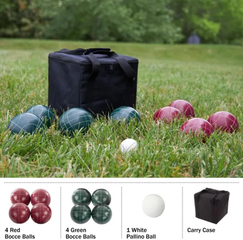 Miniatura 3 de Trademark Games Juego de bochas tamaño reglamentario – Juego de césped para patio trasero o playa – Incluye bolas de bochas rojas y verdes, palino