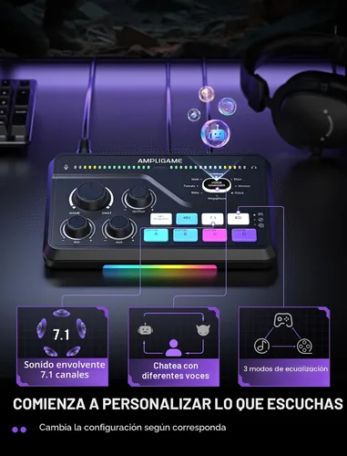 Miniatura 7 de Fifine Mezclador de juegos para chat de voz y transmisión, amplificador de auriculares de sonido envolvente de 7.1 canales, preamplificador XLR