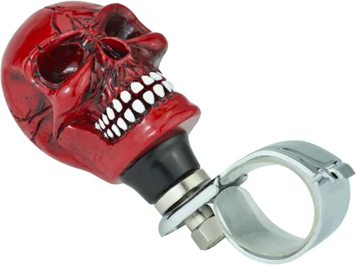 Pomo giratorio para volante con diseño de calavera para la mayoría de tractores agrícolas, carretillas elevadoras, cortacésped, barcos, color rojo