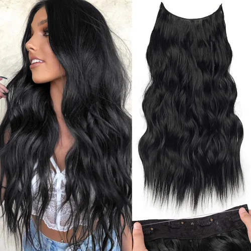 Miniatura 50 de KooKaStyle - Extensiones de cabello con hilo invisible, diadema transparente, ajustables, 4 clips fijadores, cabello largo y ondulado de 12