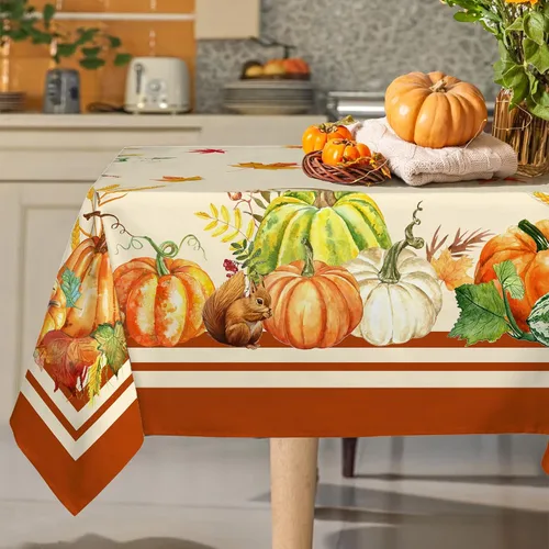 Miniatura 26 de Mantel rectangular de Navidad de 60 x 84 pulgadas, mantel de decoración navideña de alce, poliéster, impermeable y resistente a las arrugas, mantel