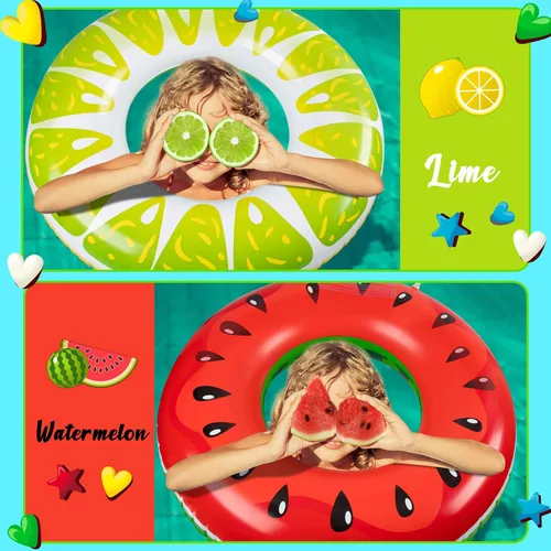 Miniatura 2 de 90shine Paquete de 2 flotadores para piscina de frutas: anillos flotantes, tubos flotantes y juguetes para niños y adultos, decoración de fiesta