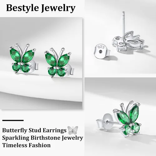 Miniatura 5 de Bestyle Anillo de collar de mariposa con piedra natal plateada para mujeres, delicado y lindo regalo de joyería de mariposa para mujeres
