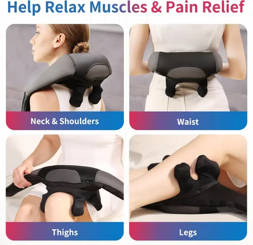 Miniatura 7 de Masajeador de cuello y hombros y espalda con calor, ancho ajustable, masajeador Shiatsu inalámbrico para aliviar el dolor de tejido profundo, motor