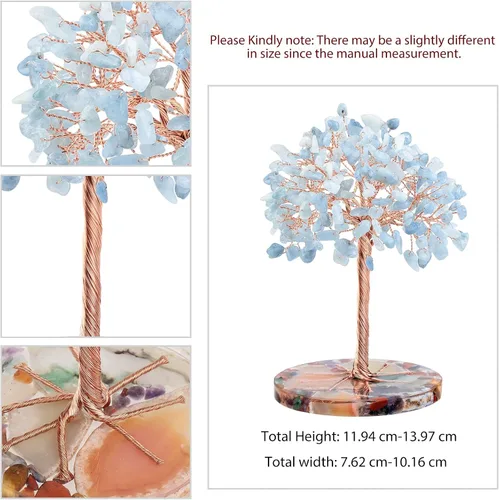 Miniatura 2 de Nupuyai Árbol de dinero de piedra de cristal aguamarina envuelto en rodajas redondas de ágata orgónica, árbol de la vida, bonsái de Feng Shui