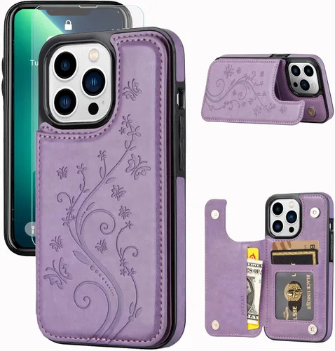 Miniatura 9 de Funda tipo cartera compatible con iPhone 13 Pro de 6.1 pulgadas, funda protectora delgada con tarjetero, piel sintética de alta calidad, ranuras