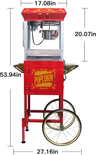 Miniatura 2 de Carro de máquina de palomitas de maíz, máquina de palomitas de maíz con ruedas, máquina de palomitas de maíz estilo cine, máquina para hacer Rojo