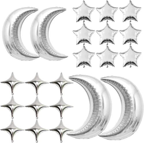 Miniatura 7 de Kit de Globos de Papel Aluminio con Estrella Dorada - Paquete de 6 Globos de Cono y Punta de Explosión Estelar de 12 Puntos con 10 Piezas