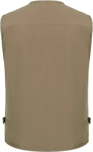 Miniatura 4 de Hbufnha Chaleco de viaje casual Safari para hombre, 16 bolsillos, chaleco de trabajo al aire libre, chaqueta sin mangas, chaqueta de pesca