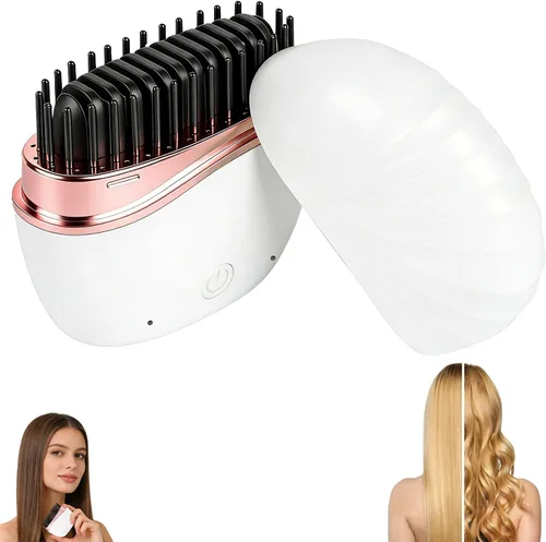 Miniatura 8 de Mini alisadora, nuevo peine alisador de pelo portátil inalámbrico recargable, control de temperatura de 3 velocidades, calentamiento rápido