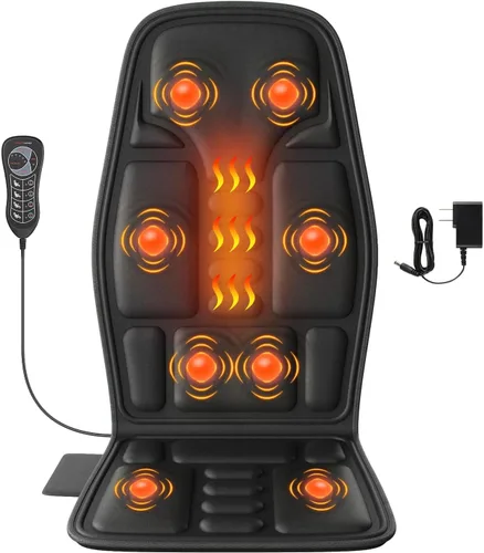 SLOTHMORE Masajeador de espalda de vibración para silla con calor, almohadilla masajeadora de silla con 8 vibraciones, cojín de asiento de masaje