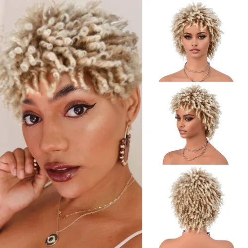 Miniatura 19 de Pelucas de rastas cortas de 6 pulgadas para mujeres y hombres negros con clips, pelucas trenzadas sintéticas con rizos postizos, rizos Afro, rizos