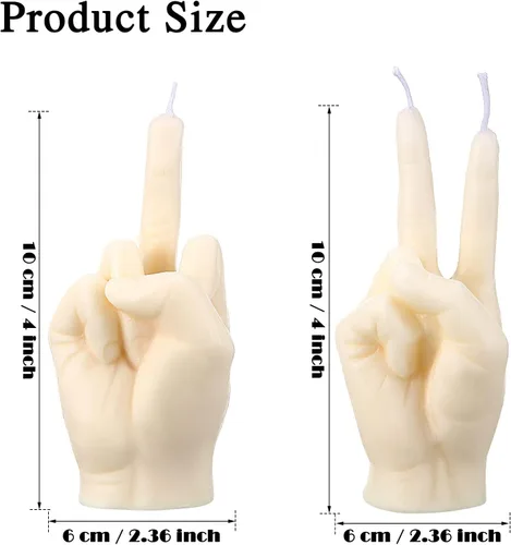 Miniatura 2 de BBTO 2 velas de mano de dedo medio – Gesto de victoria decoración de habitación adolescente – Vela blanca divertida estética para oficina, casa