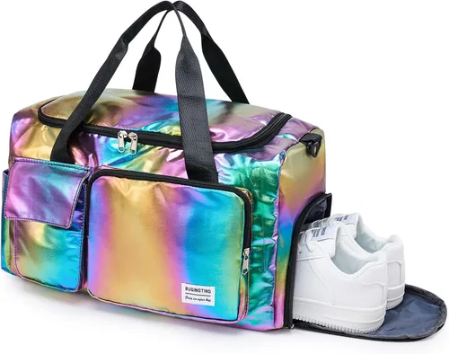 Miniatura 398 de Pequeña bolsa de gimnasio para mujer, bolsa de viaje con compartimento para zapatos