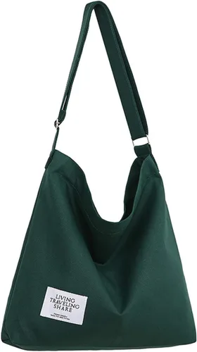 Miniatura 49 de Covelin - Bolsa de hombro informal de lona para mujer, estilo bohemio y retro, bolsa de mano, bolso cruzado, tamaño grande