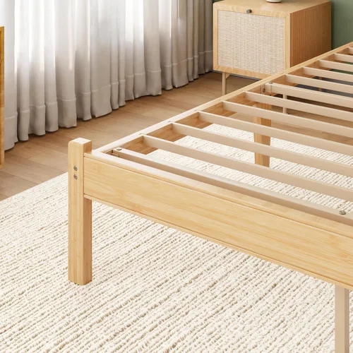 Miniatura 9 de ZIYOO Marco de cama de madera de bambú maciza tamaño individual con cabecera de almacenamiento, marco de cama plataforma de 14 pulgadas