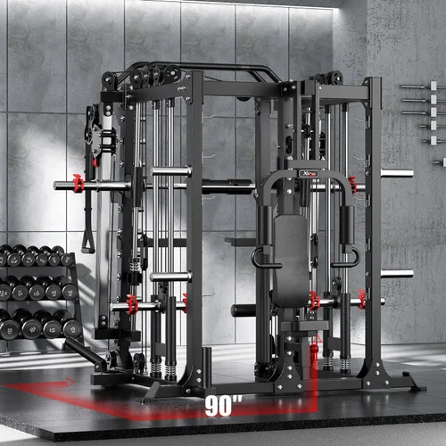 Miniatura 4 de Máquina Smith con sistema de cruce de cables, jaula de potencia multifunción para sentadillas y rack de potencia para gimnasio en casa, rack de Negro