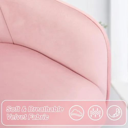 Miniatura 5 de VANSPACE Silla de escritorio de terciopelo para maquillaje con ruedas y respaldo, silla de oficina en casa, silla giratoria ajustable para Rosa