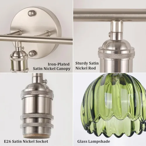 Miniatura 7 de Shenmoyl Accesorios de Iluminación para Baño, Luz de Pared de Tocador de 3 Luces Sobre Espejo con Pantalla de Cristal de Tulipán Verde para Base