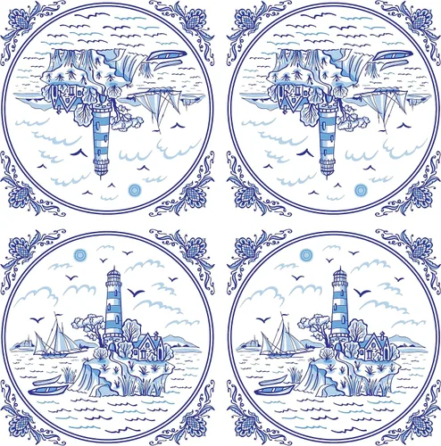 Miniatura 2 de Servilletas náuticas AZUL LIGHTHOUSE TILE 40pcs Servilletas de cóctel azul y blanco, papel de decoupage costero