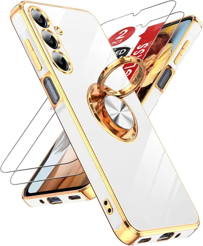 Miniatura 158 de LeYi Funda para Samsung Galaxy S22 Ultra con soporte de anillo giratorio de 360°, soporte magnético, chapado en oro rosa, borde protector para Negro