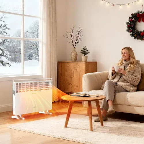 Miniatura 8 de ROVSUN Calentador de panel de 1500 W, calentador eléctrico independiente con toallero, 3 ajustes de calefacción y control de perilla