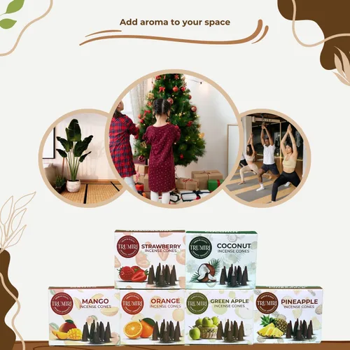 Miniatura 3 de Trumiri Conos de Incienso Frutales - Paquete de Variedad - Total 60 Conos de Incienso (6 Aromas x 10 Conos) - Fresa, Coco, Piña, Manzana, Mango