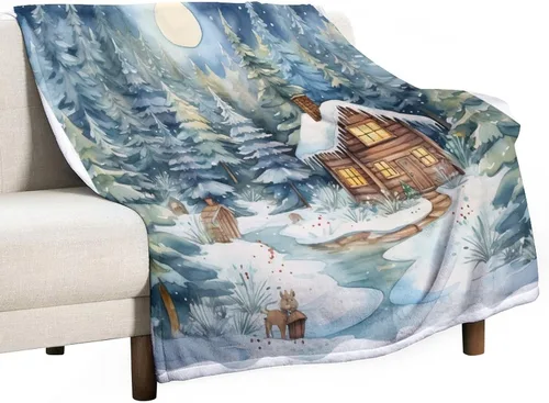 Miniatura 40 de Manta de invierno de acuarela de Navidad en el bosque, manta cálida y acogedora para sofá, cama para adultos, 30 x 40 pulgadas, manta de microfibra
