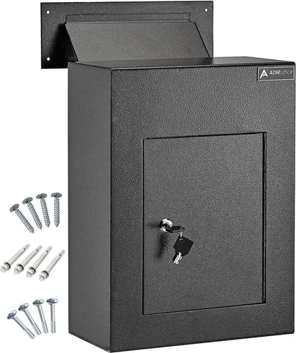 AdirOffice Caja fuerte para colgar a través de la pared, acero grueso duradero con canal ajustable, bóveda de correo para casa, oficina, hotel,