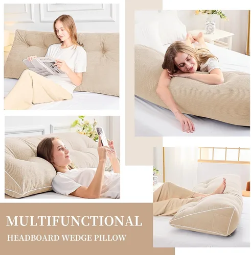 Miniatura 2 de Sasttie Almohada de Cabecera Queen, Almohada de Cuña de Cabecera para Sentarse en la Cama, Cojín Triangular con Soporte de Respaldo para Leer - Con